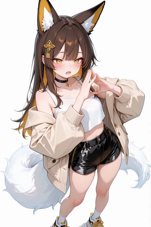 Lumina, the anime fox girl is reaching towards the viewer forming a circle with her hands.