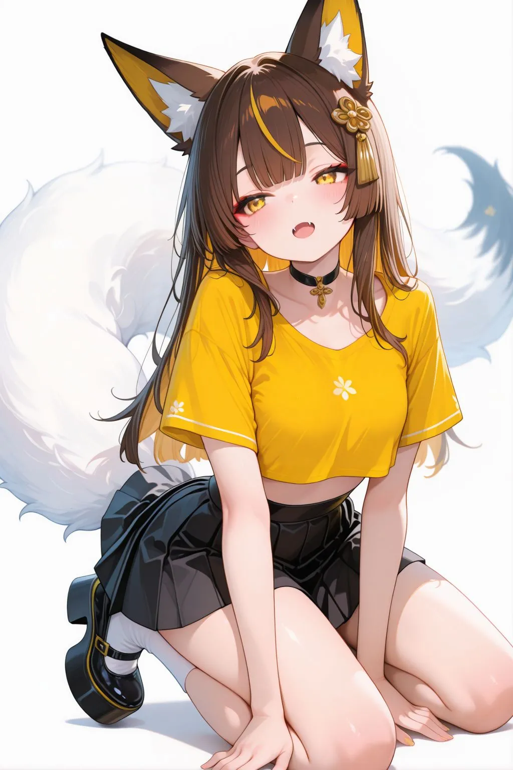Lumina, the anime fox girl is kneeling.