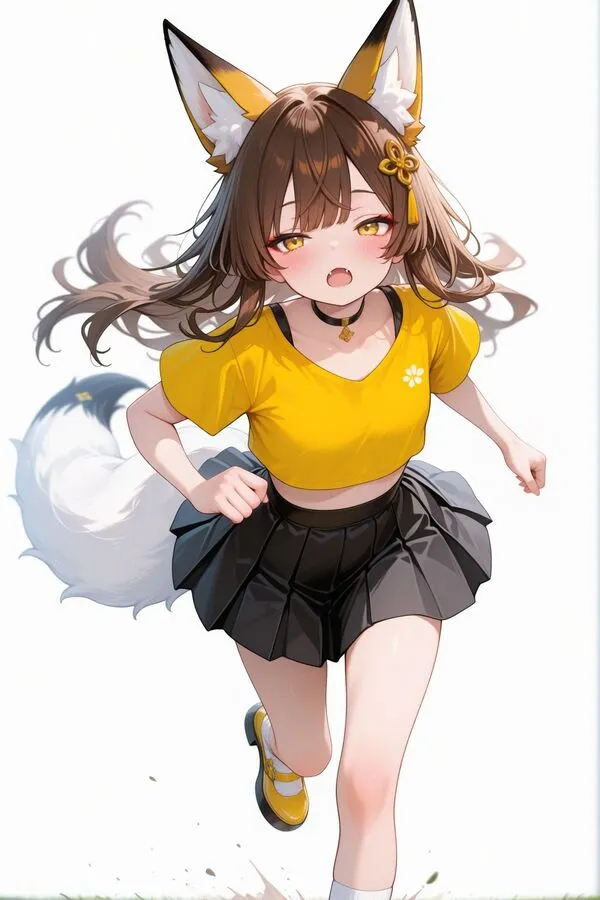 Lumina, the anime fox girl is running.