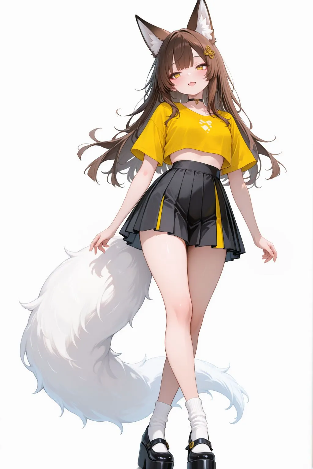 Lumina, the anime fox girl is standing with crossed legs.