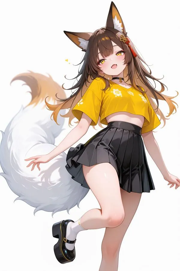 Lumina, the anime fox girl is standing on one leg.