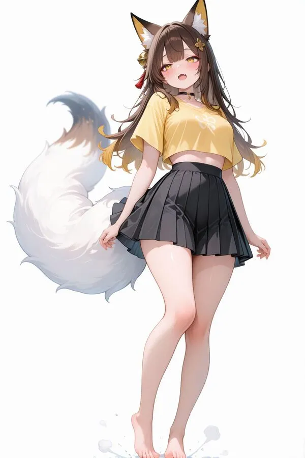 Lumina, the anime fox girl is standing on her toes.