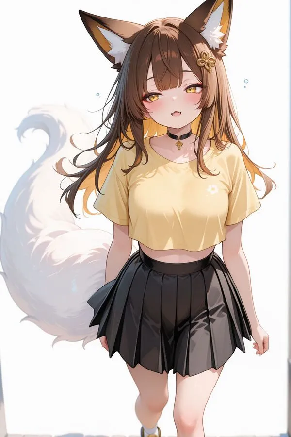 Lumina, the anime fox girl is walking.